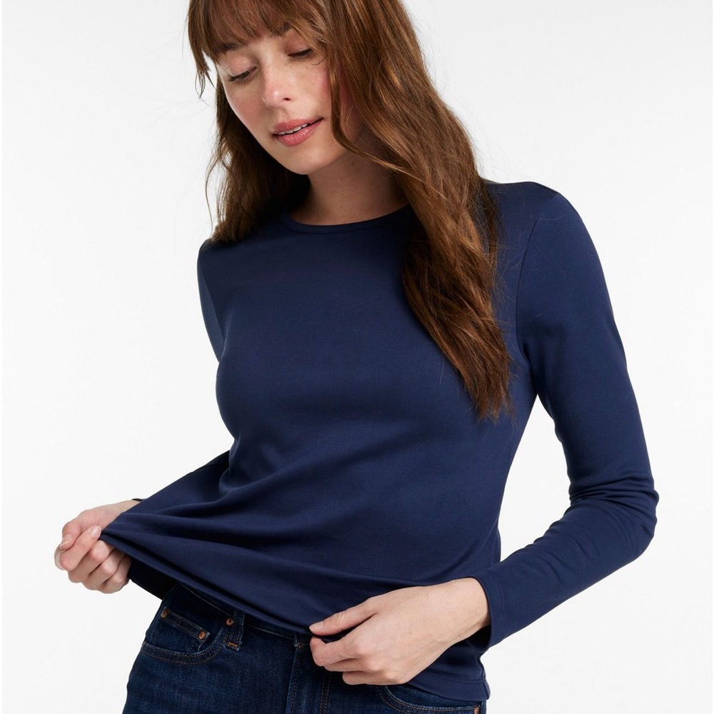 L.L.Bean Women’s Pima Cotton Navy Long Sleeve Top, Size L, NWOT